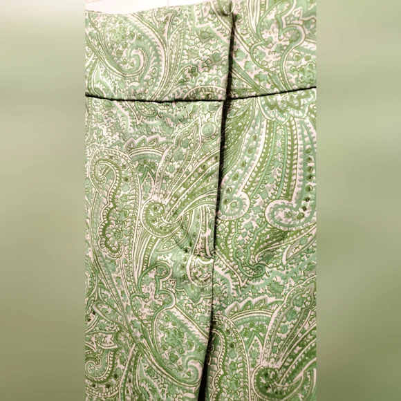 Talbots green paisley "Curvy" w/ vent pants sz 6P - Picture 3 of 9